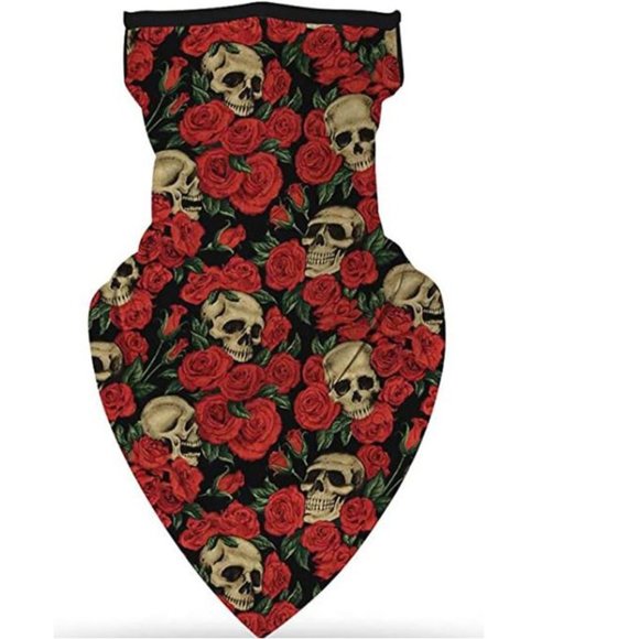 Skull and Roses Print Face Scarf Bandana Face Mask - Picture 2 of 4